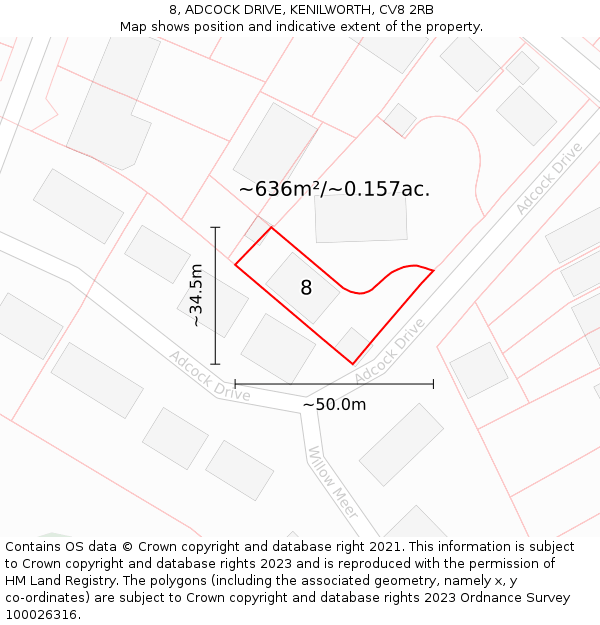 8, ADCOCK DRIVE, KENILWORTH, CV8 2RB: Plot and title map