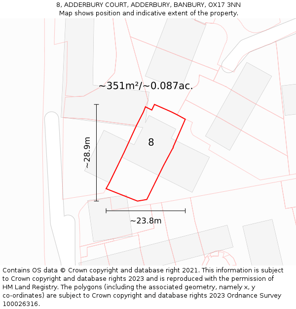 8, ADDERBURY COURT, ADDERBURY, BANBURY, OX17 3NN: Plot and title map