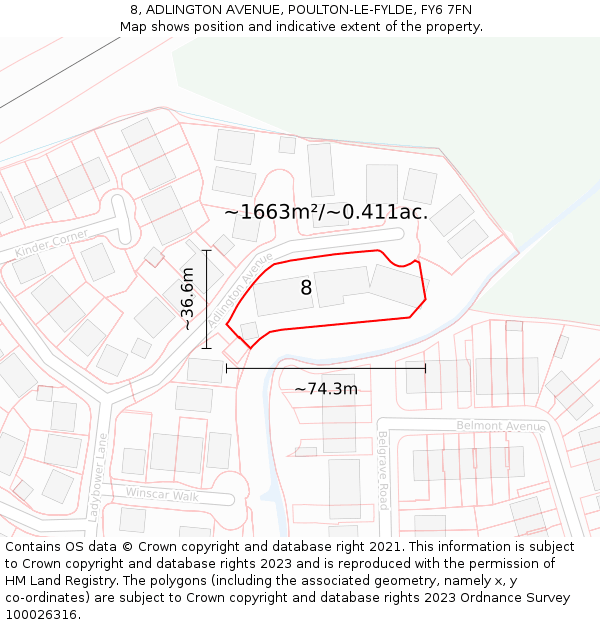 8, ADLINGTON AVENUE, POULTON-LE-FYLDE, FY6 7FN: Plot and title map