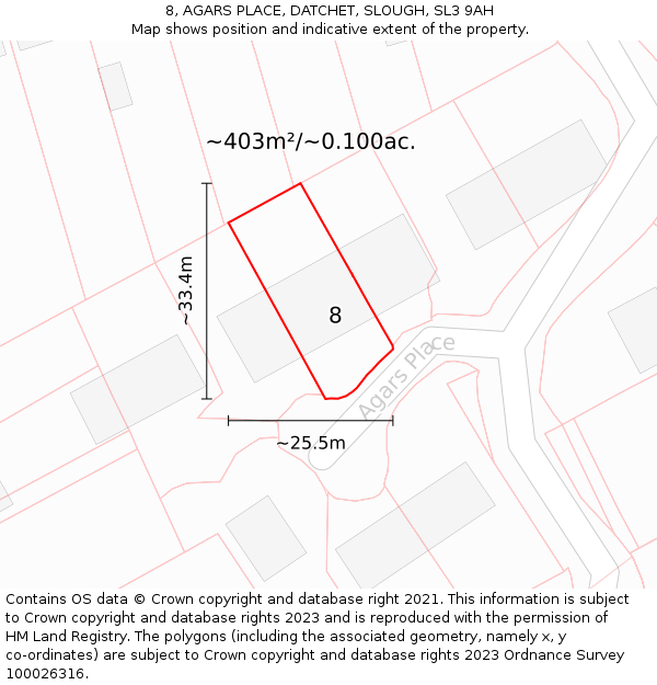 8, AGARS PLACE, DATCHET, SLOUGH, SL3 9AH: Plot and title map