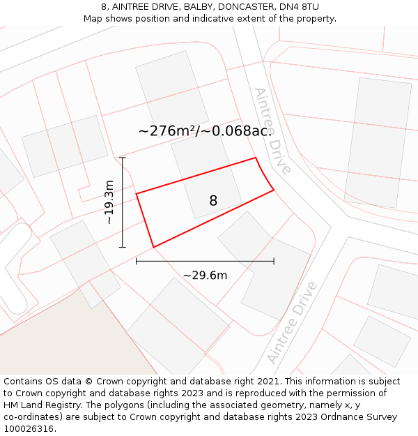 8, AINTREE DRIVE, BALBY, DONCASTER, DN4 8TU: Plot and title map