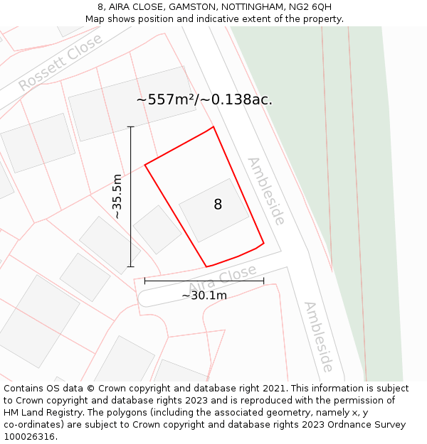 8, AIRA CLOSE, GAMSTON, NOTTINGHAM, NG2 6QH: Plot and title map