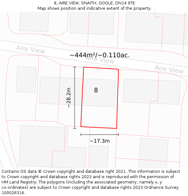 8, AIRE VIEW, SNAITH, GOOLE, DN14 9TE: Plot and title map