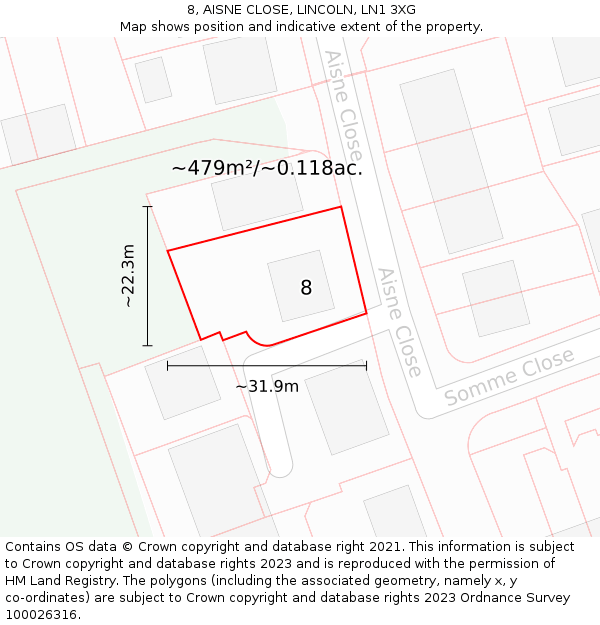 8, AISNE CLOSE, LINCOLN, LN1 3XG: Plot and title map