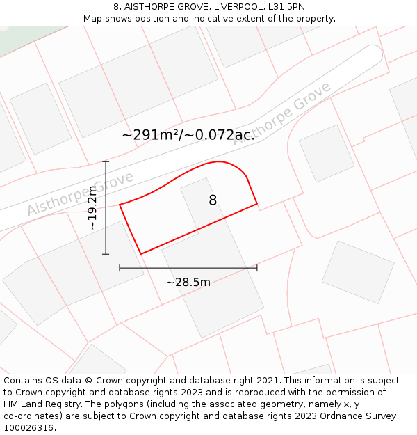 8, AISTHORPE GROVE, LIVERPOOL, L31 5PN: Plot and title map