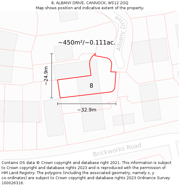 8, ALBANY DRIVE, CANNOCK, WS12 2GQ: Plot and title map