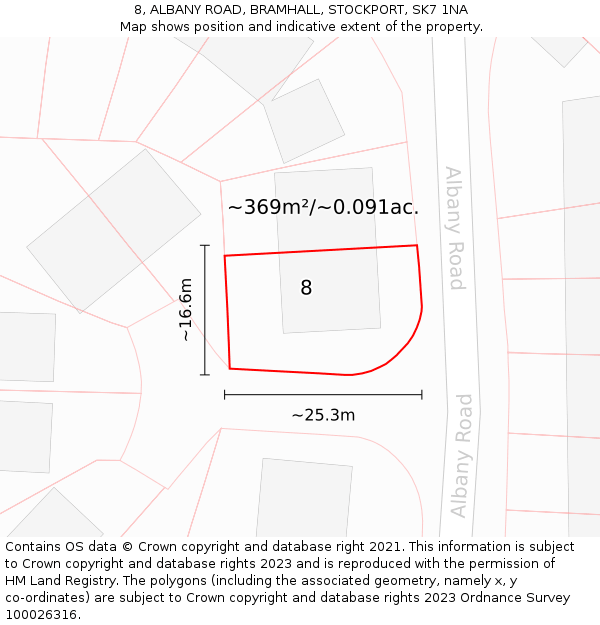 8, ALBANY ROAD, BRAMHALL, STOCKPORT, SK7 1NA: Plot and title map