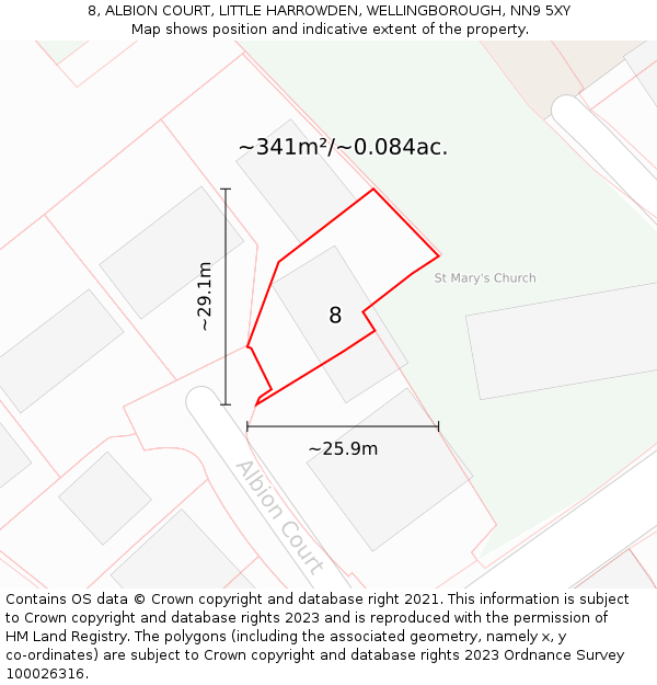 8, ALBION COURT, LITTLE HARROWDEN, WELLINGBOROUGH, NN9 5XY: Plot and title map