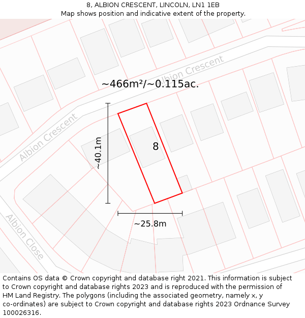 8, ALBION CRESCENT, LINCOLN, LN1 1EB: Plot and title map