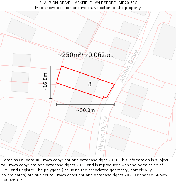 8, ALBION DRIVE, LARKFIELD, AYLESFORD, ME20 6FG: Plot and title map