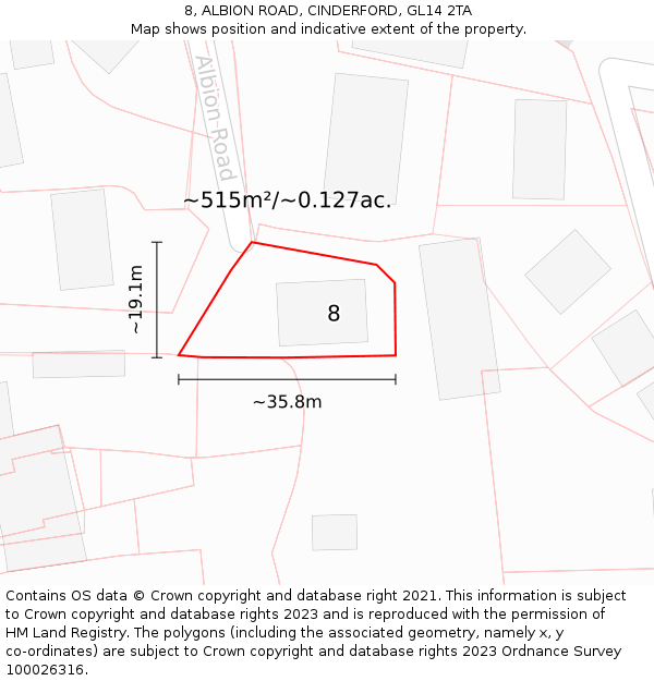 8, ALBION ROAD, CINDERFORD, GL14 2TA: Plot and title map