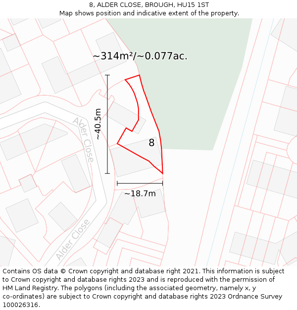 8, ALDER CLOSE, BROUGH, HU15 1ST: Plot and title map