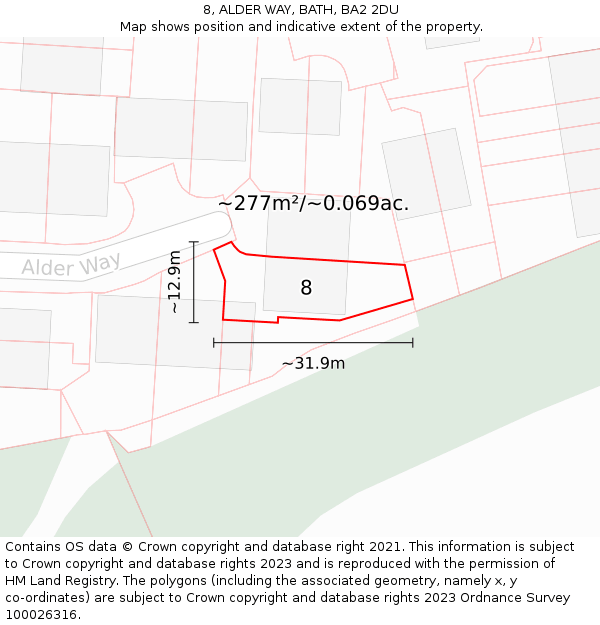 8, ALDER WAY, BATH, BA2 2DU: Plot and title map