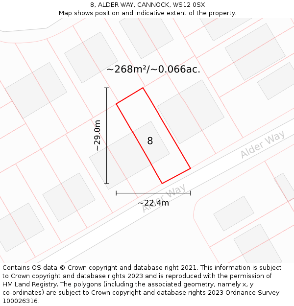 8, ALDER WAY, CANNOCK, WS12 0SX: Plot and title map