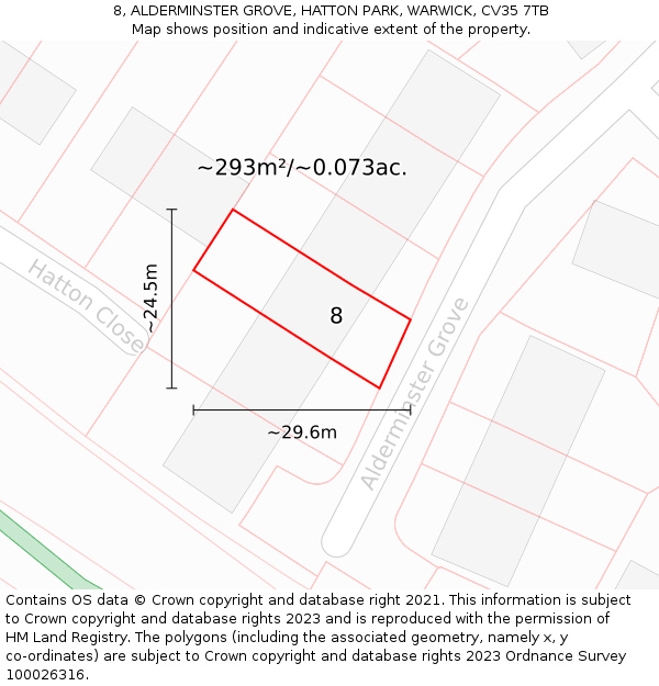 8, ALDERMINSTER GROVE, HATTON PARK, WARWICK, CV35 7TB: Plot and title map