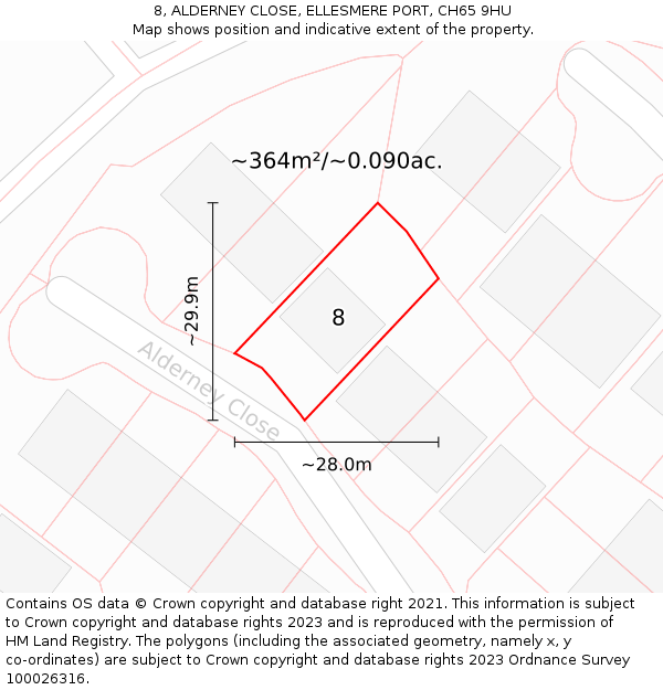 8, ALDERNEY CLOSE, ELLESMERE PORT, CH65 9HU: Plot and title map