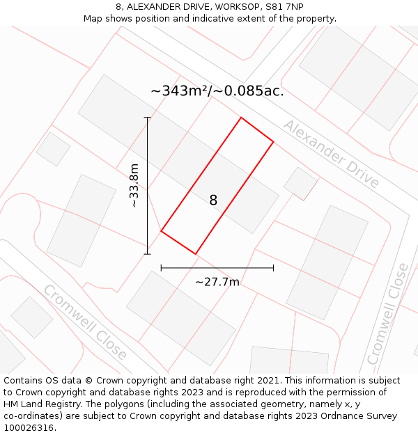 8, ALEXANDER DRIVE, WORKSOP, S81 7NP: Plot and title map