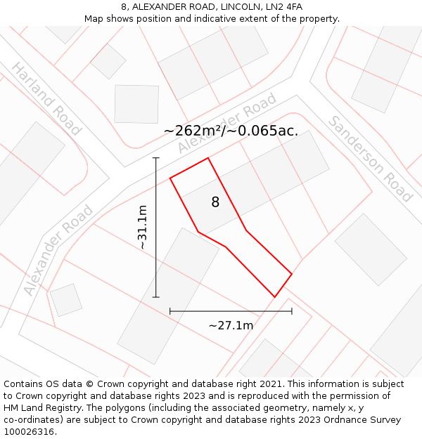 8, ALEXANDER ROAD, LINCOLN, LN2 4FA: Plot and title map