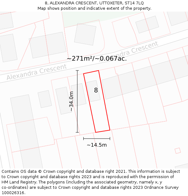 8, ALEXANDRA CRESCENT, UTTOXETER, ST14 7LQ: Plot and title map