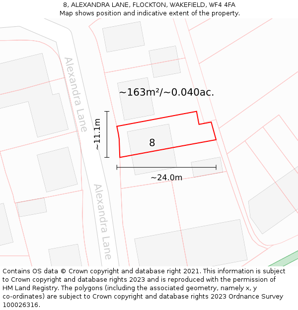 8, ALEXANDRA LANE, FLOCKTON, WAKEFIELD, WF4 4FA: Plot and title map