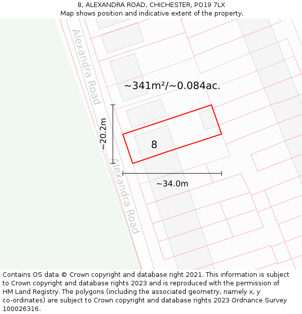 8, ALEXANDRA ROAD, CHICHESTER, PO19 7LX: Plot and title map