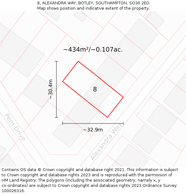 8, ALEXANDRA WAY, BOTLEY, SOUTHAMPTON, SO30 2ED: Plot and title map