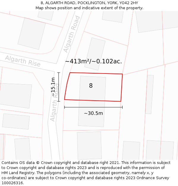 8, ALGARTH ROAD, POCKLINGTON, YORK, YO42 2HY: Plot and title map