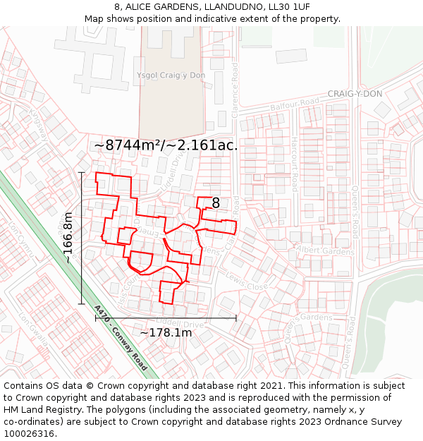 8, ALICE GARDENS, LLANDUDNO, LL30 1UF: Plot and title map