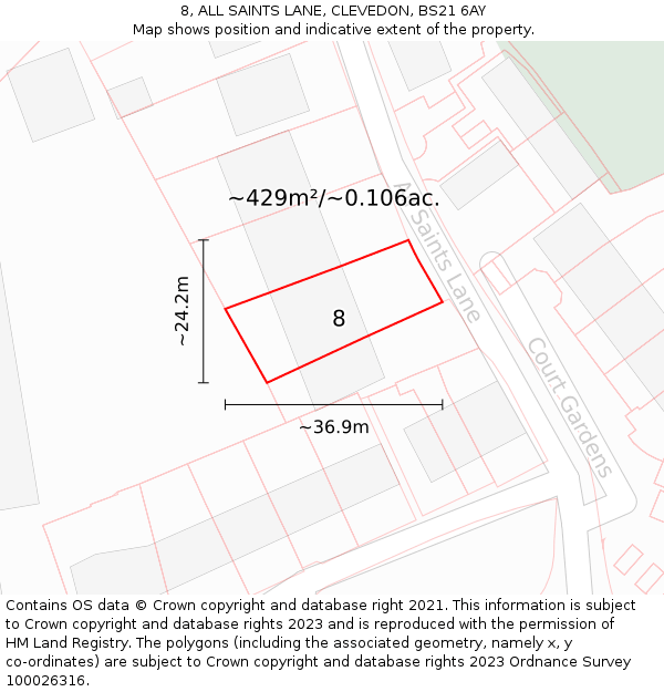 8, ALL SAINTS LANE, CLEVEDON, BS21 6AY: Plot and title map