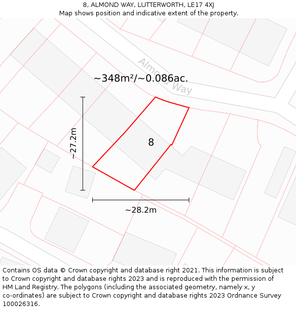 8, ALMOND WAY, LUTTERWORTH, LE17 4XJ: Plot and title map