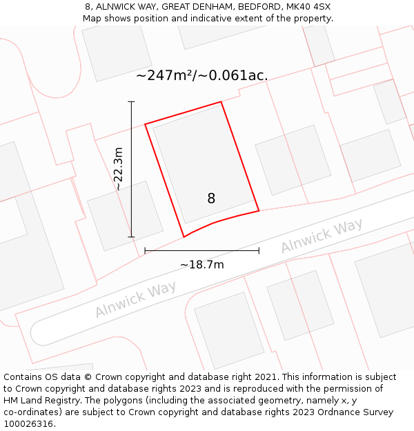 8, ALNWICK WAY, GREAT DENHAM, BEDFORD, MK40 4SX: Plot and title map