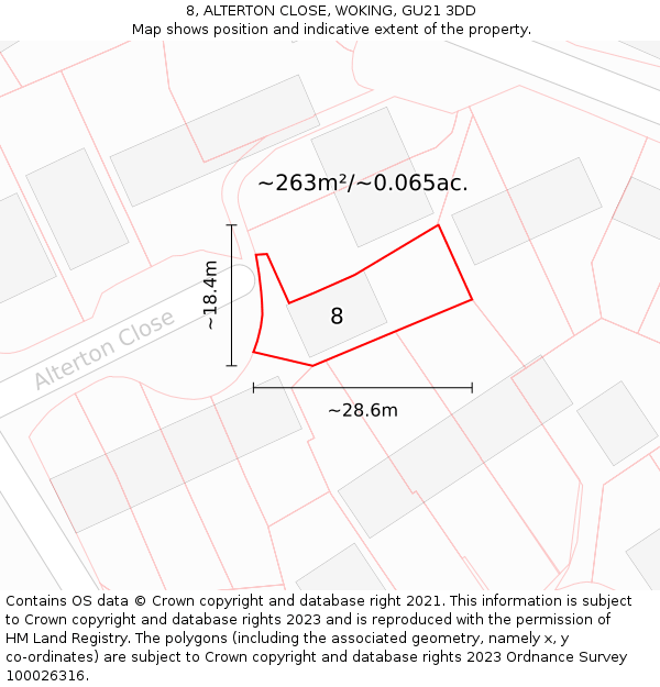 8, ALTERTON CLOSE, WOKING, GU21 3DD: Plot and title map