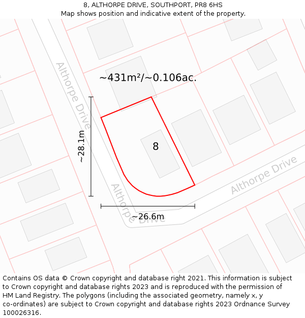 8, ALTHORPE DRIVE, SOUTHPORT, PR8 6HS: Plot and title map