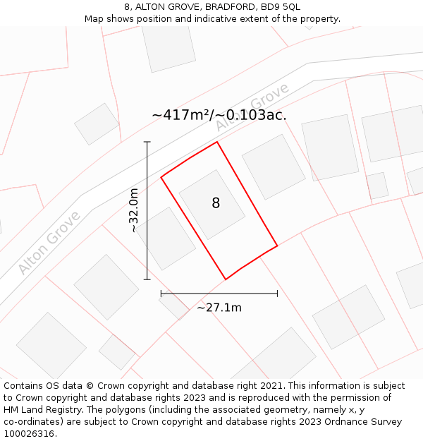 8, ALTON GROVE, BRADFORD, BD9 5QL: Plot and title map
