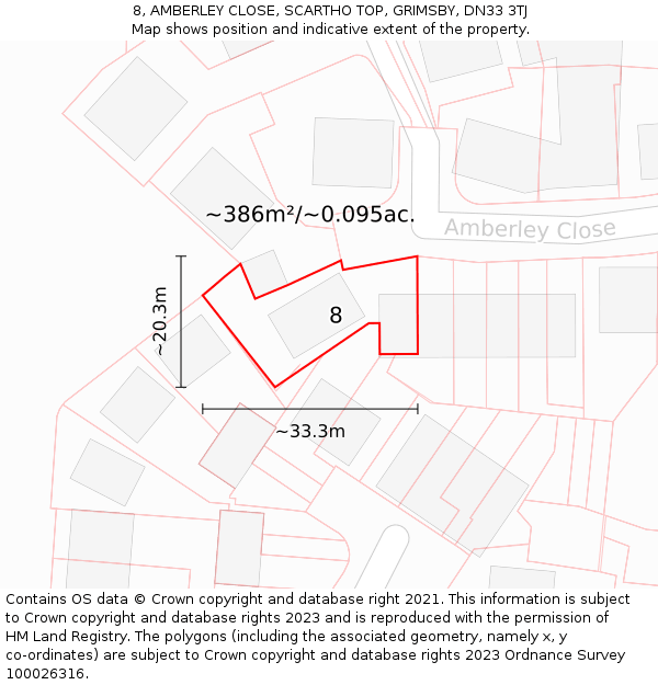 8, AMBERLEY CLOSE, SCARTHO TOP, GRIMSBY, DN33 3TJ: Plot and title map