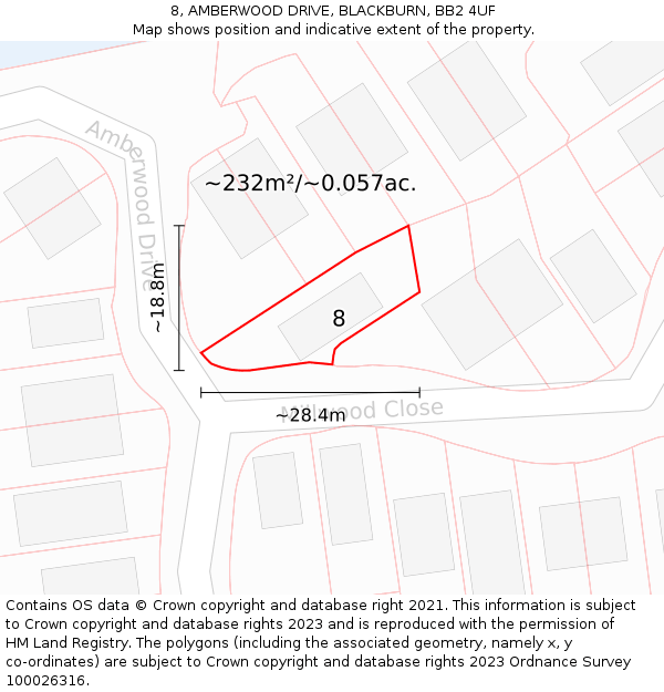 8, AMBERWOOD DRIVE, BLACKBURN, BB2 4UF: Plot and title map