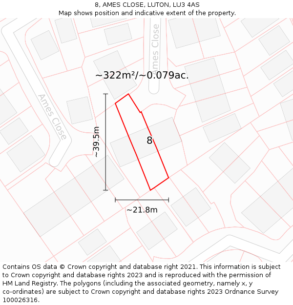 8, AMES CLOSE, LUTON, LU3 4AS: Plot and title map