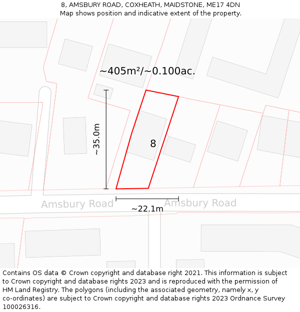 8, AMSBURY ROAD, COXHEATH, MAIDSTONE, ME17 4DN: Plot and title map