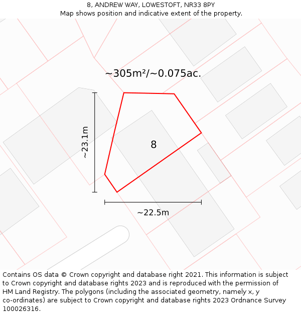 8, ANDREW WAY, LOWESTOFT, NR33 8PY: Plot and title map