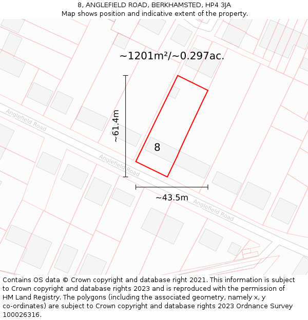 8, ANGLEFIELD ROAD, BERKHAMSTED, HP4 3JA: Plot and title map