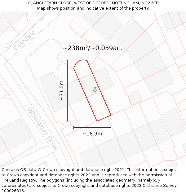 8, ANGLETARN CLOSE, WEST BRIDGFORD, NOTTINGHAM, NG2 6TB: Plot and title map