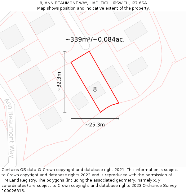 8, ANN BEAUMONT WAY, HADLEIGH, IPSWICH, IP7 6SA: Plot and title map