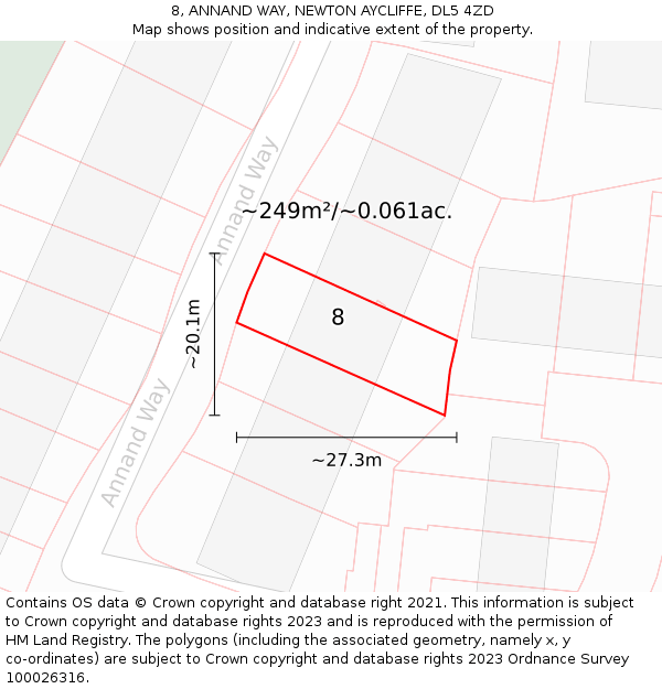 8, ANNAND WAY, NEWTON AYCLIFFE, DL5 4ZD: Plot and title map