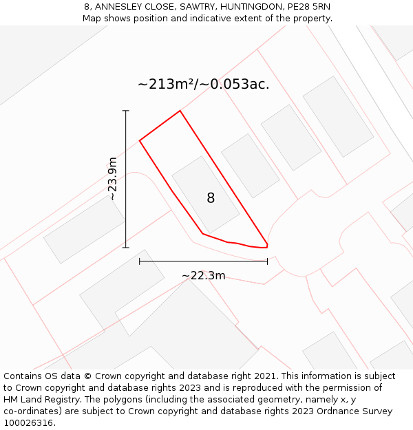 8, ANNESLEY CLOSE, SAWTRY, HUNTINGDON, PE28 5RN: Plot and title map