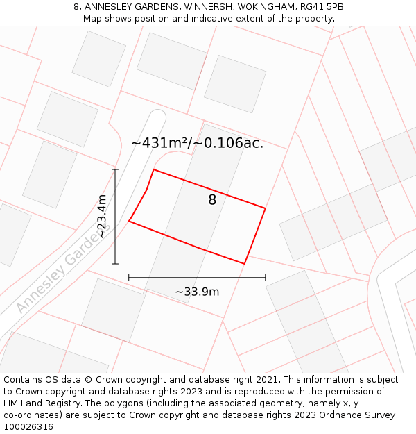 8, ANNESLEY GARDENS, WINNERSH, WOKINGHAM, RG41 5PB: Plot and title map