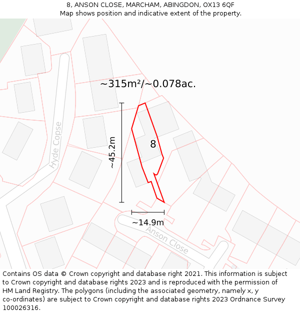 8, ANSON CLOSE, MARCHAM, ABINGDON, OX13 6QF: Plot and title map