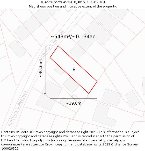 8, ANTHONYS AVENUE, POOLE, BH14 8JH: Plot and title map