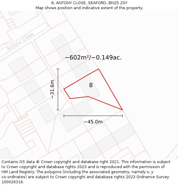 8, ANTONY CLOSE, SEAFORD, BN25 2SY: Plot and title map