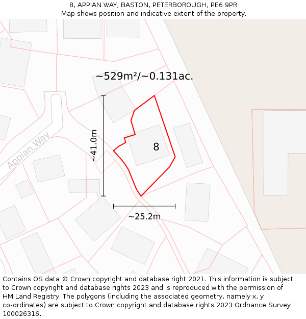 8, APPIAN WAY, BASTON, PETERBOROUGH, PE6 9PR: Plot and title map