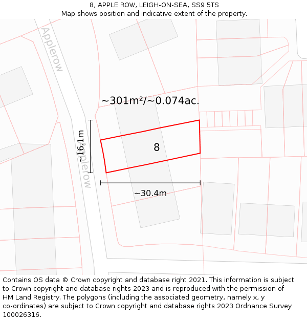 8, APPLE ROW, LEIGH-ON-SEA, SS9 5TS: Plot and title map